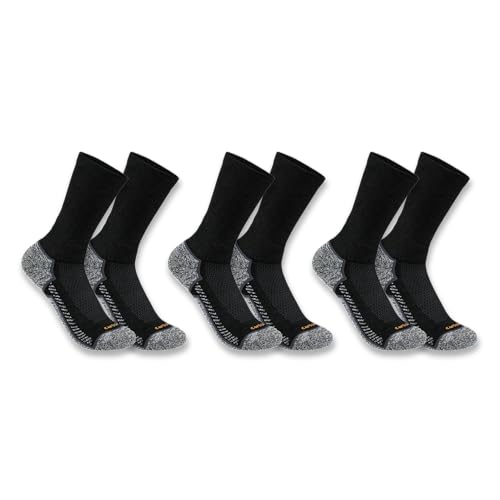 Carhartt Men's Force Performance Work Socks 3 Pair Pack, Black, Large