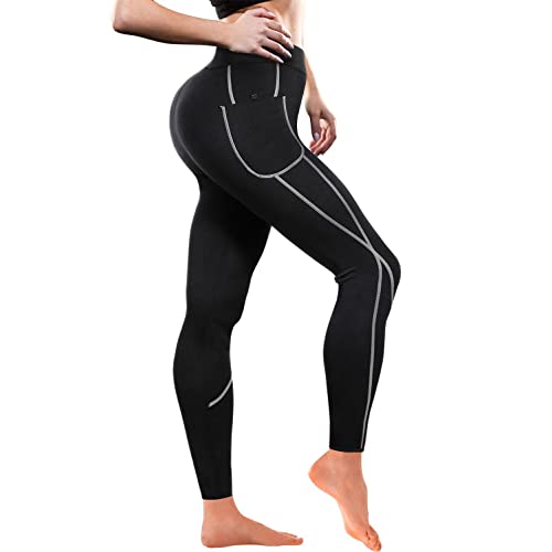 TrainingGirl Women Neoprene Sauna Leggings Sweat Shorts Weight Loss Workout Running Capris Slimming Compression Thermo Pants (Full Length Black, M)