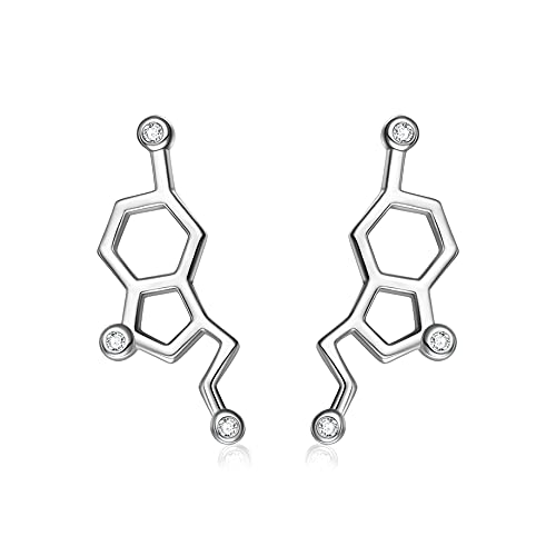 JZMSJF 925 Sterling Silver Serotonin Earring Studs Molecule Earrings Chemistry Jewelry Gift for Women Science Lovers