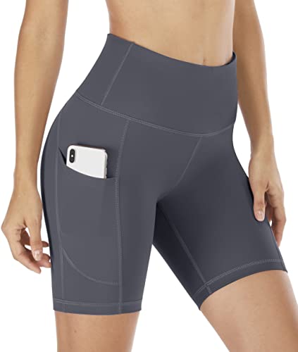 IUGA Biker Shorts Women 6'/8' Workout Shorts Womens with Pockets High Waisted Yoga Running Gym Spandex Compression Shorts Gray