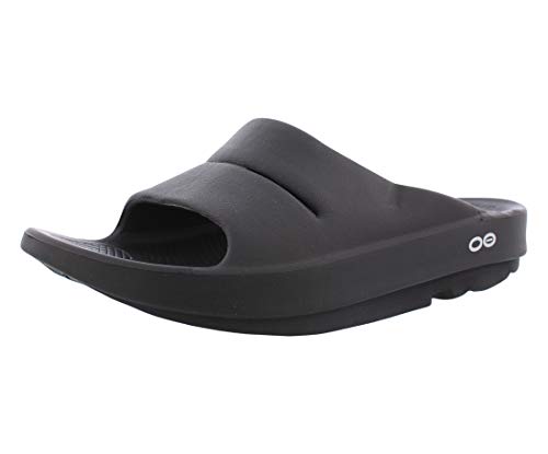 OOFOS OOahh Slide, Black - Men’s Size 12, Women’s Size 14 - Lightweight Recovery Footwear - Reduces Stress on Feet, Joints & Back - Machine Washable