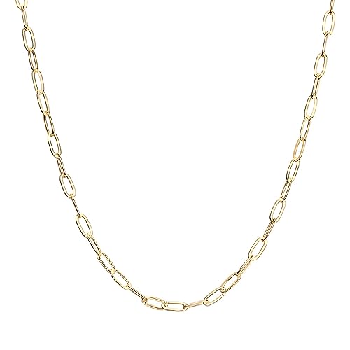 PAVOI 14K Gold Plated Paperclip Chain Necklace | Adjustable Necklaces for Women (S, Gold Plated)