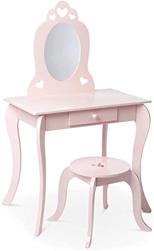 Milliard Kids Vanity Set with Mirror and Stool, Beauty Makeup Vanity Table and Chair Set for Toddlers and Kids, Pink