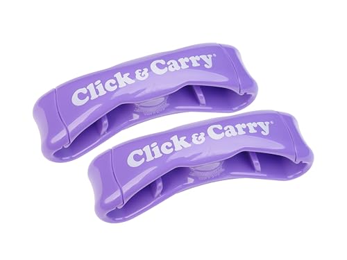 Click & Carry Grocery Bag Carrier, 2 Pack, Purple - As seen on Shark Tank, Soft Cushion Grip, Hands Free Grocery Bag Carrier, Plastic Bag Holder, Haul Sports Gear, Click and Carry with Ease