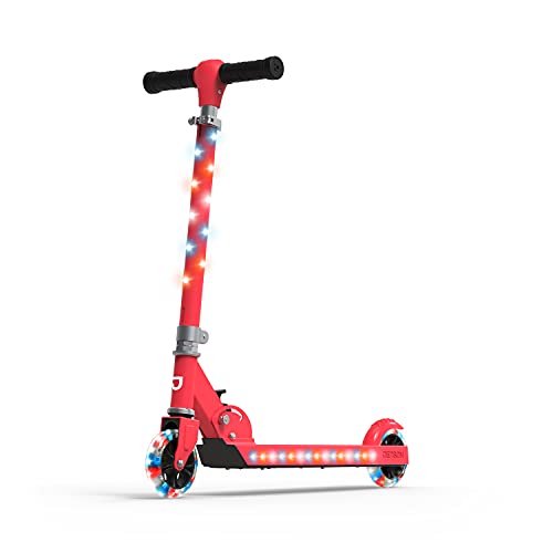 Jetson Scooters - Jupiter Kick Scooter (Red) - Collapsible Portable Kids Push Scooter - Lightweight Folding Design with High Visibility RGB Light Up LEDs on Stem, Wheels, and Deck