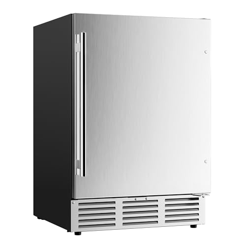 EUHOMY 24 Inch Beverage Refrigerator, Built-in and Freestanding Beverage Cooler 180 Can, Under Counter Beverage Fridge with Stainless Steel Door, Outdoor Refrigerator for Soda, Beer, Wine.
