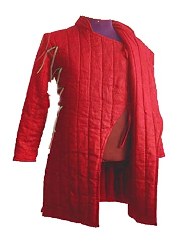Medieval Thick Padded Gambeson Coat Aketon Full Length Jacket Armor Costumes Dress SCA LARP by ITS Medieval Red