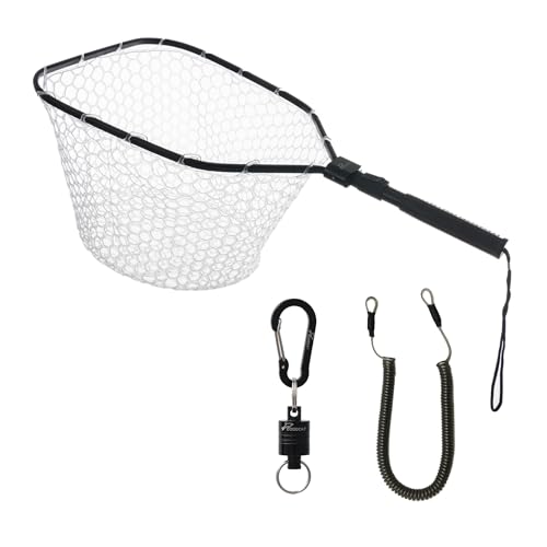 GOODCAT Fly Fishing Landing Net Soft Rubber Mesh Trout Net Catch and Release Net (Square-Extend Length:24.6')