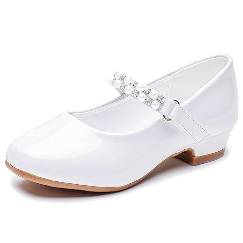 Furdeour Girls Flats Shoes High Heels White Toddler for First Communion Wedding Party Flower Girl Size 3(3201White 3)