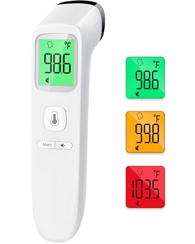 ANMEATE No-Touch Forehead Thermometer for Adults, Infrared Digital Thermometer for Kids, Touchless Baby Thermometer, Accurate Reading with Large Display, Mute Mode, Memory Recall, Fever Alarm