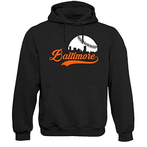 Xtreme Apparrel Baltimore City Skyline Men's Baseball Fan Hoodie Sweatshirt (Black Hoodie, XL)