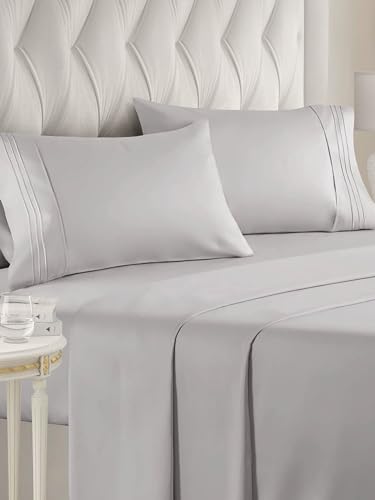 King Size 4 Piece Sheet Set - Comfy Breathable & Cooling Sheets - Hotel Luxury Bed Sheets for Women & Men - Deep Pockets, Easy-Fit, Soft & Wrinkle Free Sheets - Light Grey Oeko-Tex Bed Sheet Set