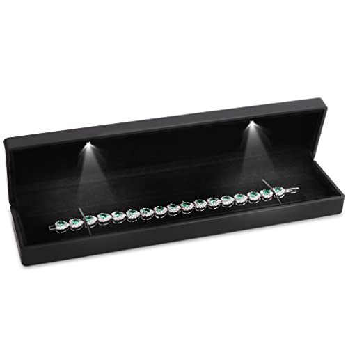 iSuperb LED Light Black Necklace Chain Bracelet Display Case Jewelry Storage Gift Box