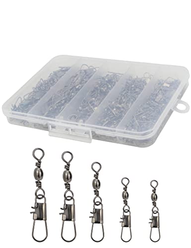 Beoccudo 210pcs Barrel Swivels with Snaps, Fishing Swivels Saltwater Freshwater Snap Connector