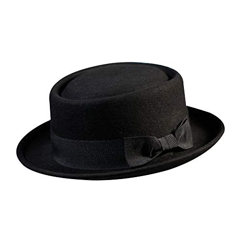 Pork Pie Hat for Men/Women Wool Felt Fedora Boater Porkpie Flat Top Derby Black