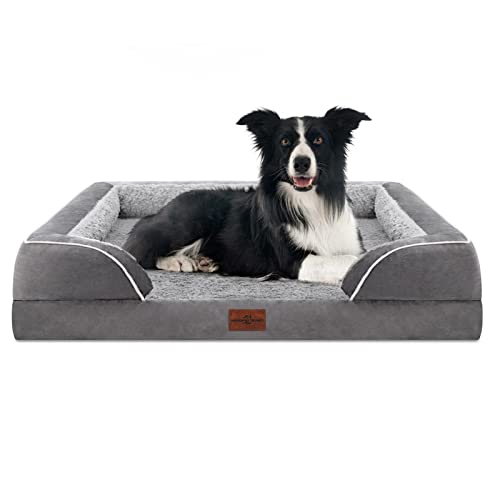 Comfort Expression Large Dog Beds Waterproof Orthopedic Foam Dog Beds for Large Dogs Sofa Comfy Pet Bed with Washable Removable Cover & Non-Slip Bottom(Large,Grey)