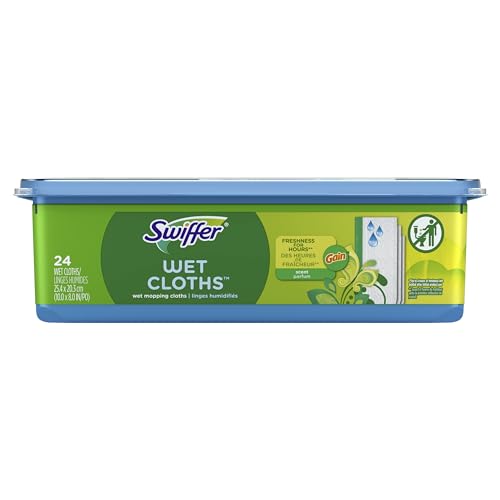 Swiffer Sweeper Wet Mopping Cloths, Multi-Surface Floor Cleaner with Gain Original Scent, 24 Count (Pack of 1), (Packaging May Vary)