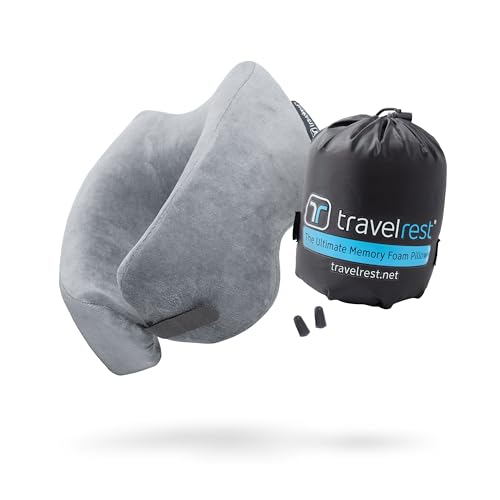TRAVELREST Nest Memory Foam Travel Pillow & Neck Pillow - Advanced Neck Support for Long Flights - Patented Design for Optimal Relaxation - Long Travel - Unmatched Sleep - Washable Cover - Gray