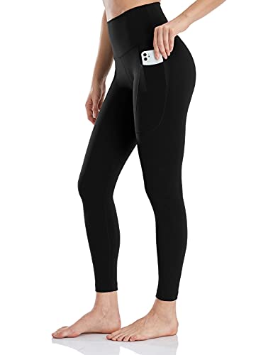 HeyNuts Leggings with Pockets for Women, High Waisted 7/8 Leggings Tummy Control Compression Workout Buttery Soft Pants 25'' Black L(12)