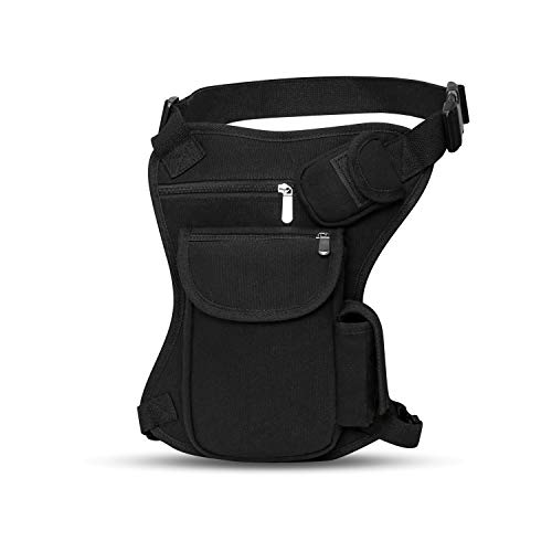 SEALINF Canvas Waist Bag Fanny Pack Racing Drop Leg Bag Motorcycle Outdoor Bag (black)