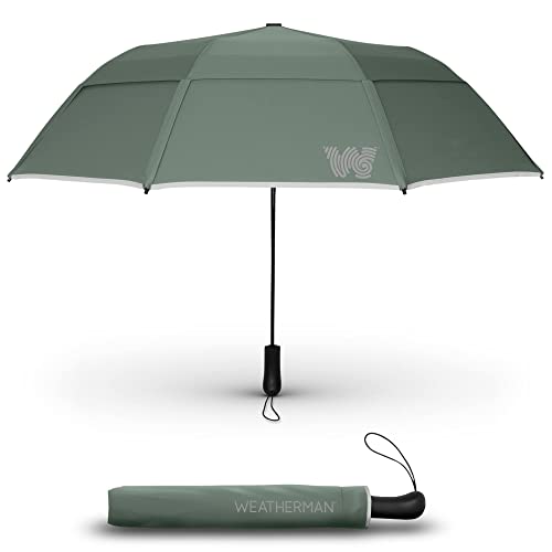 Weatherman Umbrella - Collapsible Umbrella - Windproof Umbrella Resists Up to 55 MPH Winds (Sage)