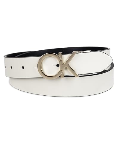 Calvin Klein Women's Two-in-One Reversible CK Monogram Buckle, White/Black Plaque, Small