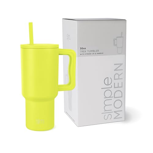 Simple Modern 30 oz Tumbler with Handle and Straw Lid | Insulated Cup Reusable Stainless Steel Water Bottle Travel Mug Cupholder Friendly | Gifts for Women Men Him Her | Trek Collection | Chartreuse