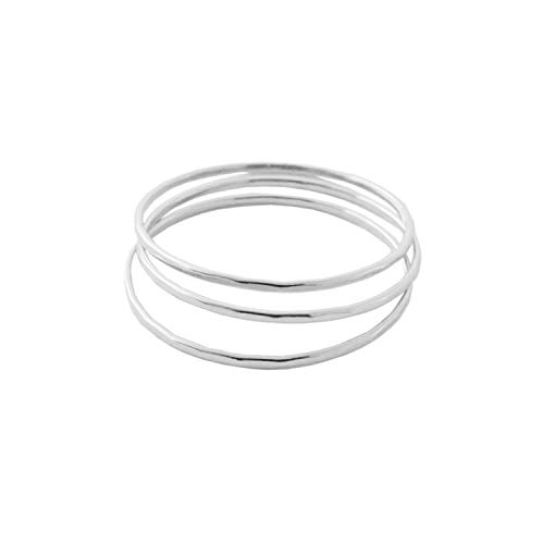 HONEYCAT Super Skinny Hammered or Smooth Stacking Rings Trio Set in Gold, Rose Gold, or Silver | Minimalist, Delicate Jewelry (Silver - Hammered, 9)