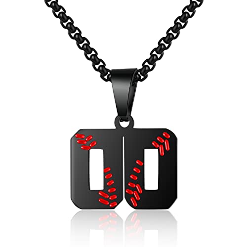 AIAINAGI Baseball Number Necklace for Boy 00-99 Athletes Jersey Number Necklace Stainless Steel Chain Baseball Charm Pendant Personalized Baseball Gift for Men（00）