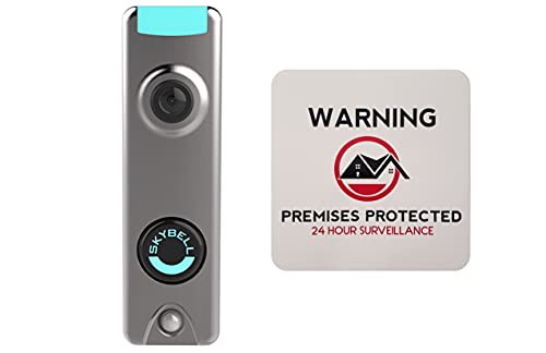 Skybell Trim II Pro Silver Wi-Fi Video Doorbell Camera Bundled with 4 inch Warning Sticker