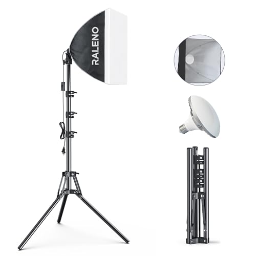 RALENO Softbox Lighting Kit, 16'' x 16'' Photography Studio Equipment with 50W / 5500K / 95 CRI LED Bulb, Continuous Lighting System for Video Recording and Photography Shooting Model: PS075
