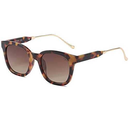 SOJOS Classic Square Polarized Sunglasses Womens Mens Retro Trendy Shades UV400 Sunnies, Amber Tortoise/Brown
