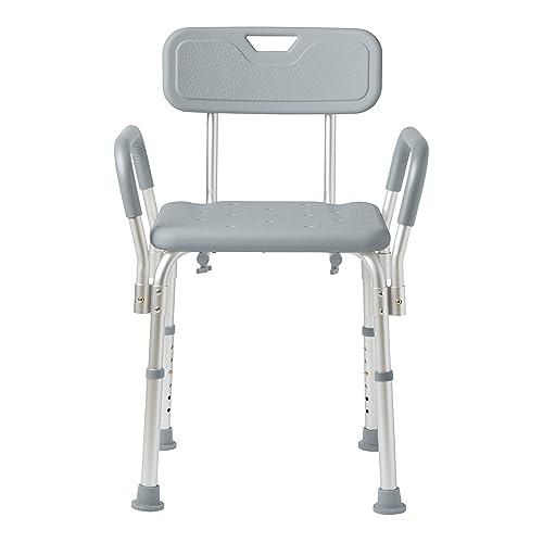 Medline Shower Chair with Back and Padded Arms, Bath Seat with Removable Back, Supports up to 350 lbs, Gray