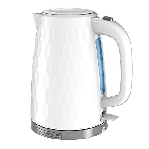 BLACK+DECKER 1.7L Cordless Electric Kettle, KE1560W, Premium Texture, Water Window, Rapid Boil, Auto Shutoff, White