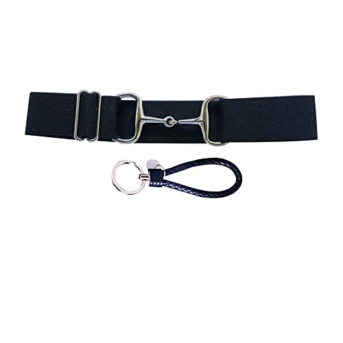 Dielianyi 1.5-inch Elastic Equestrian Belt Bit Buckle Leather Key Strap for Horseback Riding Equestrian Sports (black)
