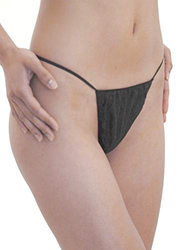 Disposable Women's Black T-String Thong Bikini Panties for Spray Tanning, Hair Removal, One Size (60 Ct./5 bags of 12)