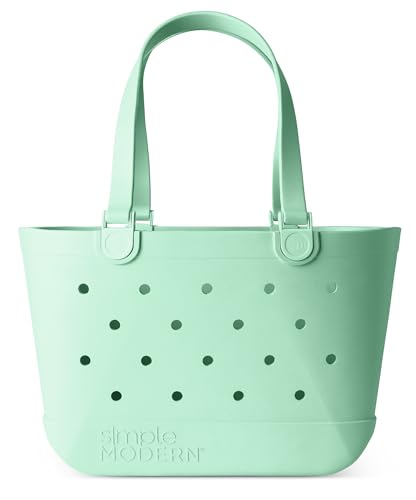 Simple Modern Beach Bag Rubber Tote | Waterproof Large Tote Bag with Zipper Pocket for Beach, Pool Boat, Groceries, Sports | Getaway Bag Collection | Retro Mint