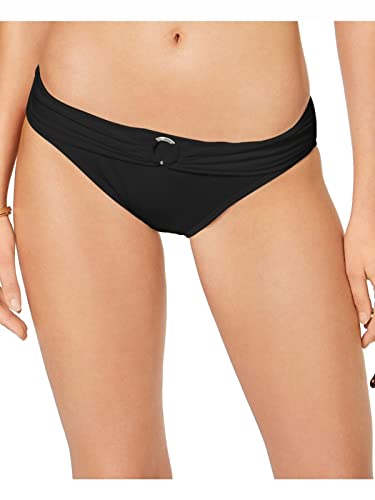 Michael Michael Kors Women's Black Stretch Logo-Ring Lined Full Coverage Shirred Bikini Swimsuit Bottom M