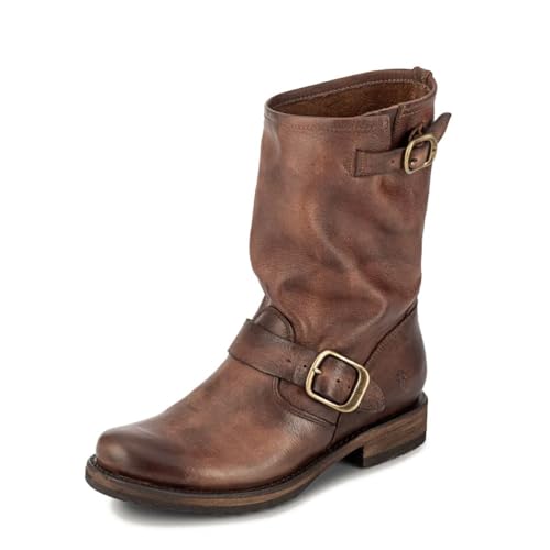 Frye Veronica Short Boots for Women Made from Full-Grain Leather with Antique Metal Hardware, Goodyear Welt Construction, and Rubber Lug Soles – 6 ¾” Shaft Height, Stone - 7.5M