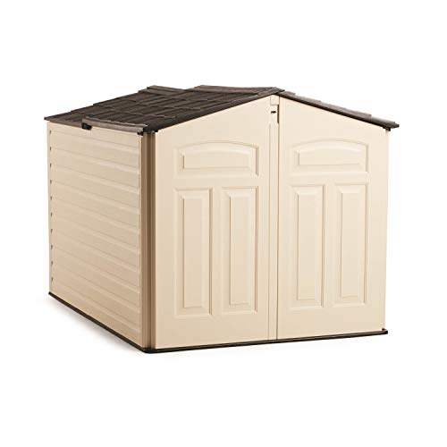 Rubbermaid Low Profile Slide Lid Plastic Outdoor Storage Shed with Unique Cane Bolt Locking Mechanism and Double Wall Construction