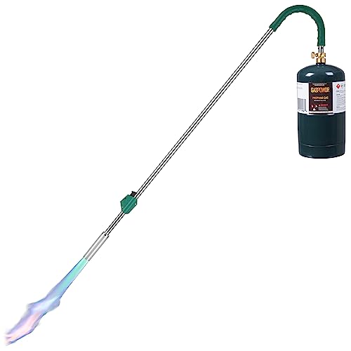 GASPOWOR Weed Torch Propane Burner,50,000 BTU(CSA),Self Igniting Flame Weeder for Weeding,Blow Torch,Gas Vapor,33' Inch Long Arm, Snow melting,Charcoal lighting(PROPANE TANK NOT INCLUDED)