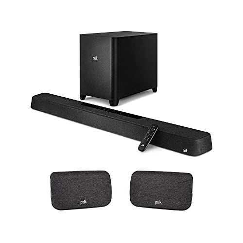 Polk MagniFi Max AX 5.1.2 Channel Sound Bar with 10' Wireless Subwoofer (2022 Model) + Polk SR2 Wireless Surround Sound Speakers for Select Polk React and Polk Magnifi Sound Bars