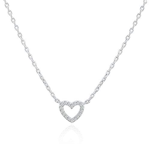 PAVOI Rhodium Plated Cubic Zirconia Heart Necklace | Cute Dainty Love Pendant Necklaces for Women