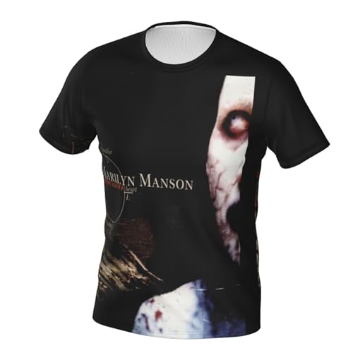 Marilyn Music Manson Singer Men's Shirt Crew Tee Summer Polyester Casual Short Sleeves Shirts Tops Black Large