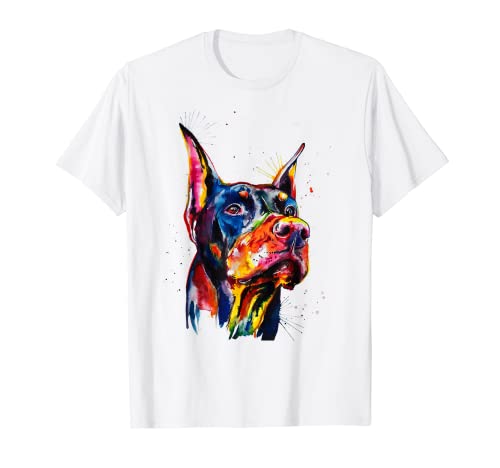 Colorful Doberman Dog Love-r Dad Mom, Boy Girl Funny T-Shirt