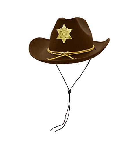 Nicky Bigs Novelties Adult Brown Western Sheriff Badge Cowboy Hat Halloween Cosplay Costume Accessory