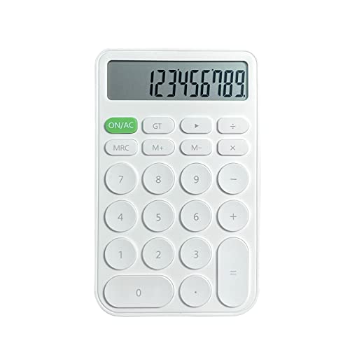 Benkaim Desk Basic Cute Calculator, Small Portable Standard Calculator 12 Digit Dual Power Handheld Desktop Calculator with Large LCD Display and Sensitive Buttons, Cute Office Desk Supplies (White)