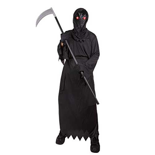 Kangaroo Grim Reaper Costume, Ghost Phantom Costume Boys w/Glowing Red Eyes Excluding Metal Reaper Scythe, Horror Robe Costume Black Cloak with Hood Men Scary Costumes for Halloween