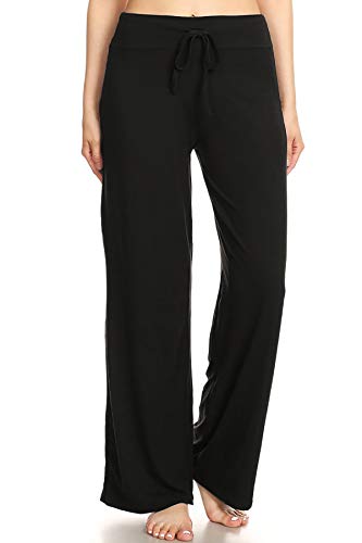 Leggings Depot Womens Casual Comfy Long Pajama Lounge Apparel Pants, Black, X-Large
