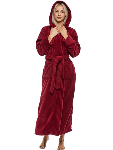 Alexander Del Rossa Women's Plush Fleece Hooded Bathrobe, Full Length Long Warm Lounge Robe with Hood Burgundy XL (A0116BRGXL)